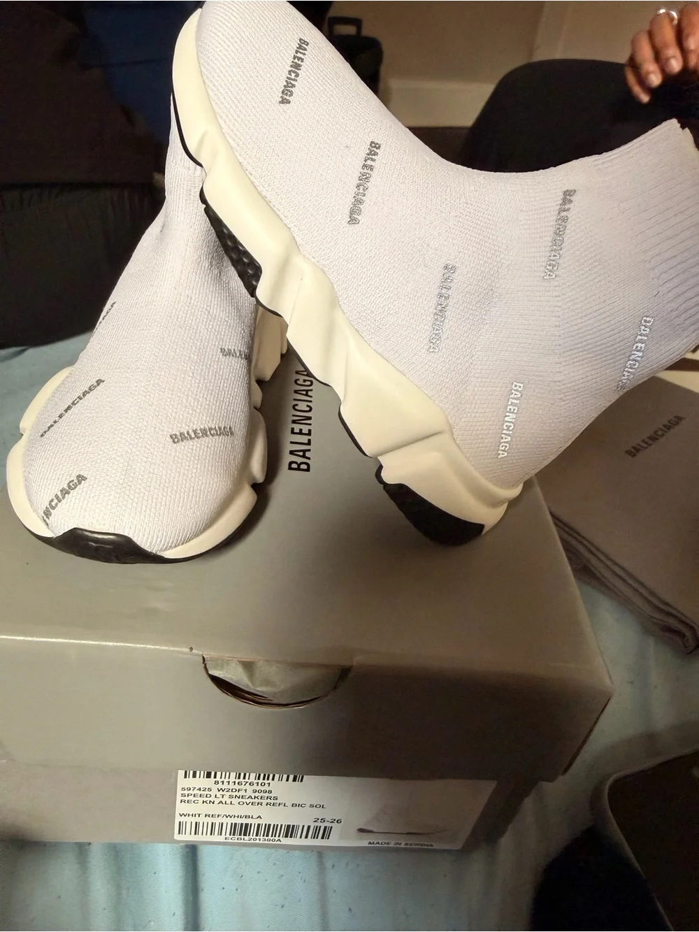 Balenciaga White Knit Speed Trainer Sock Sneakers with Subtle Logo